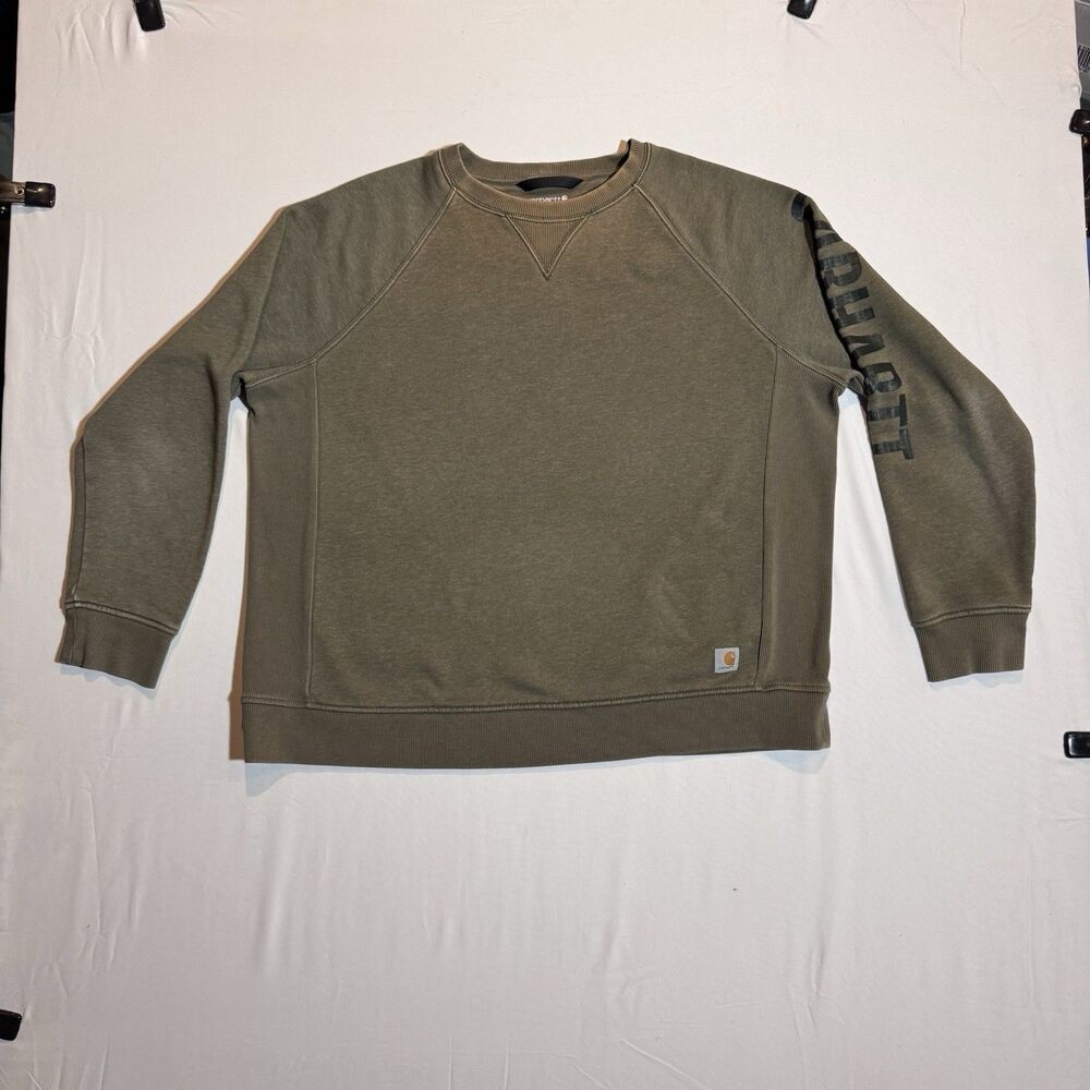 Carhartt Crewneck Men’s 2XL Olive Green Relaxed Fit Distressed Sweatshirt , Work